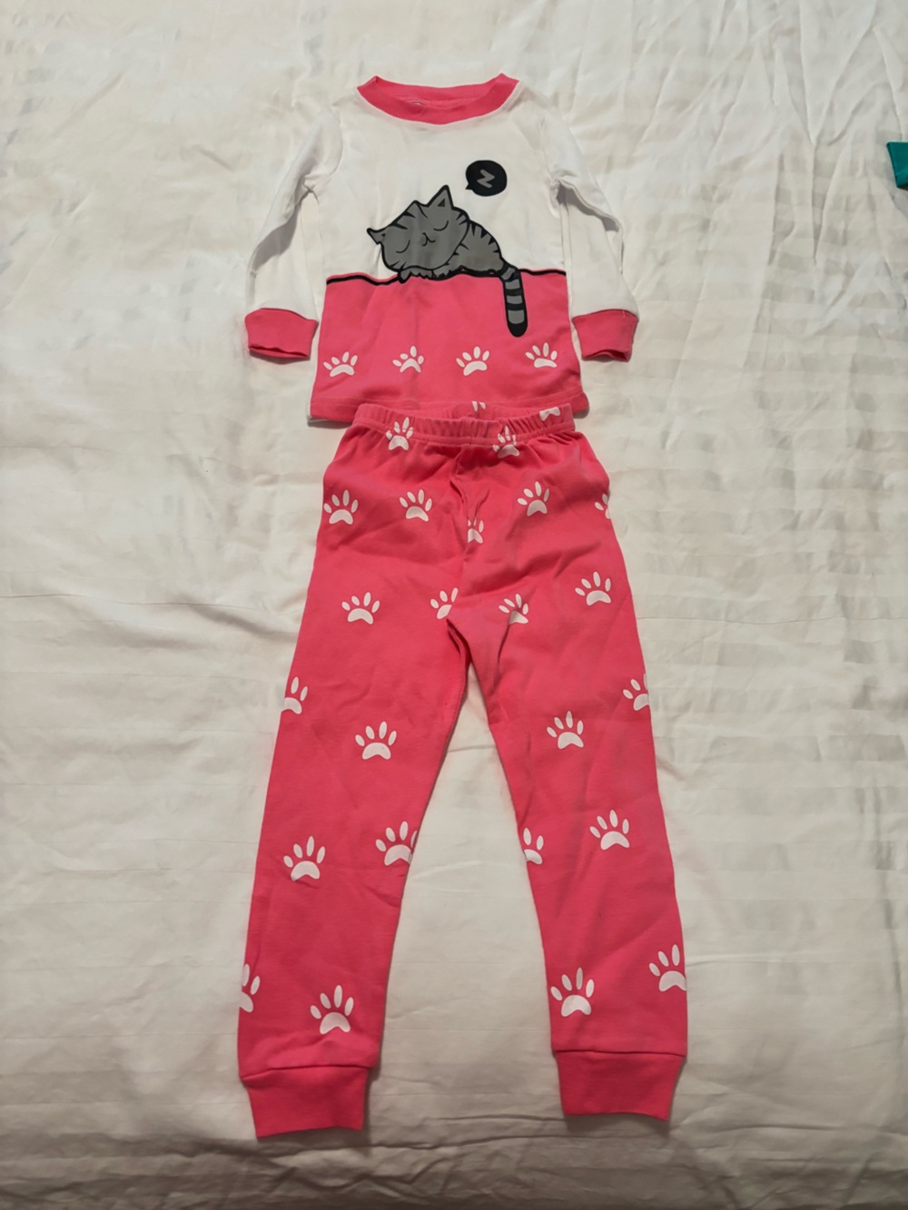 Kids Pink Cat Paw Sleep Set - Cozy Two-Piece Pajamas